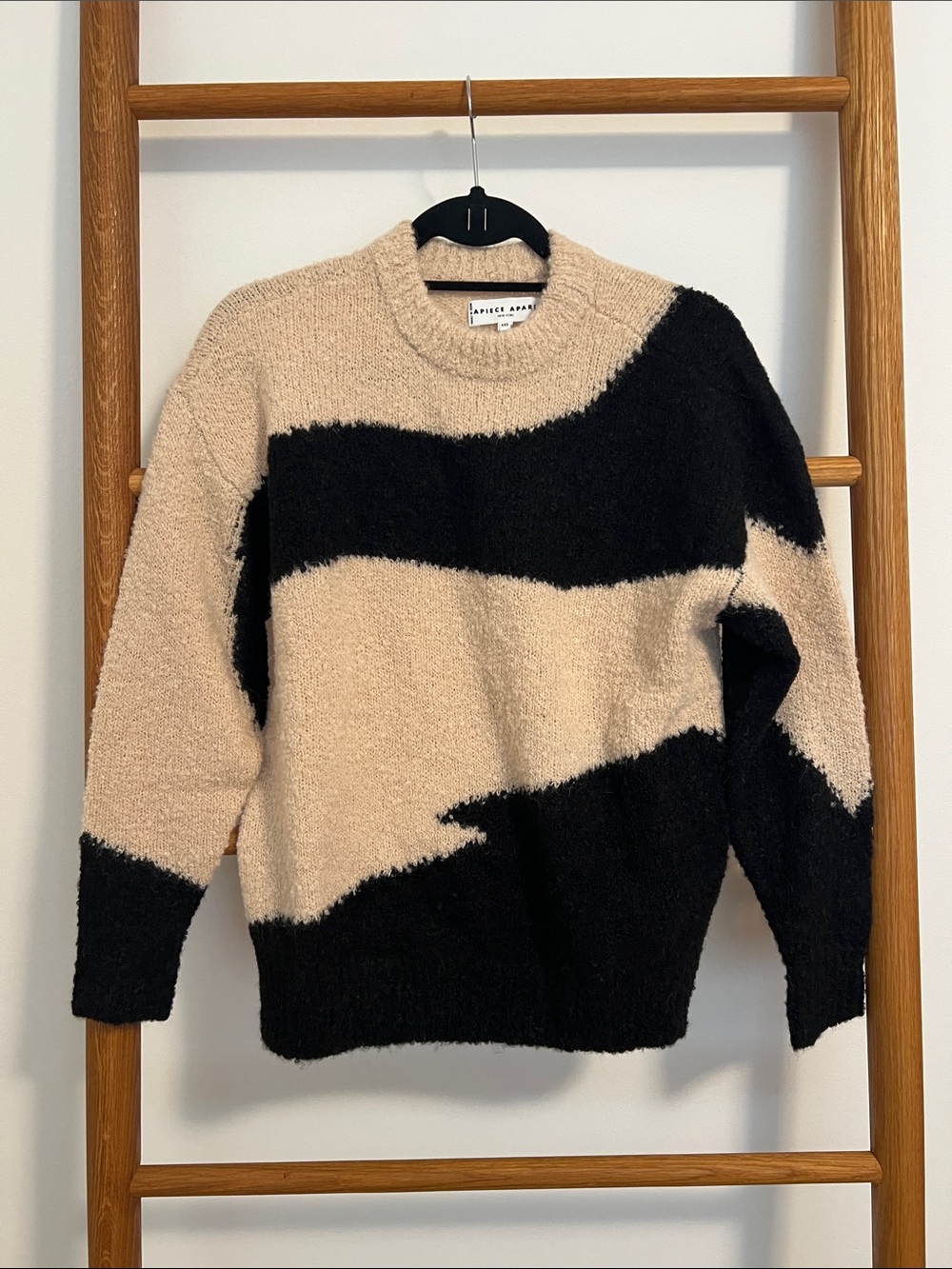 APIECE APART Beige Black Elle Abstract Wave Bouclé Sweater Size XXS